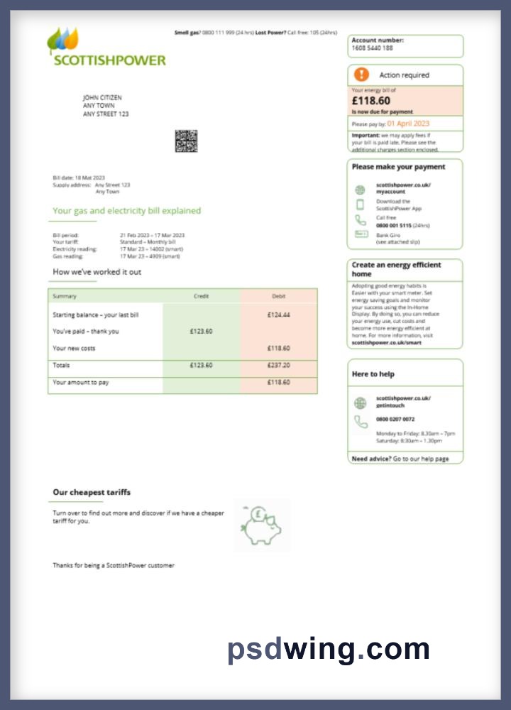 United Kingdom Scottish Power Utility Bill